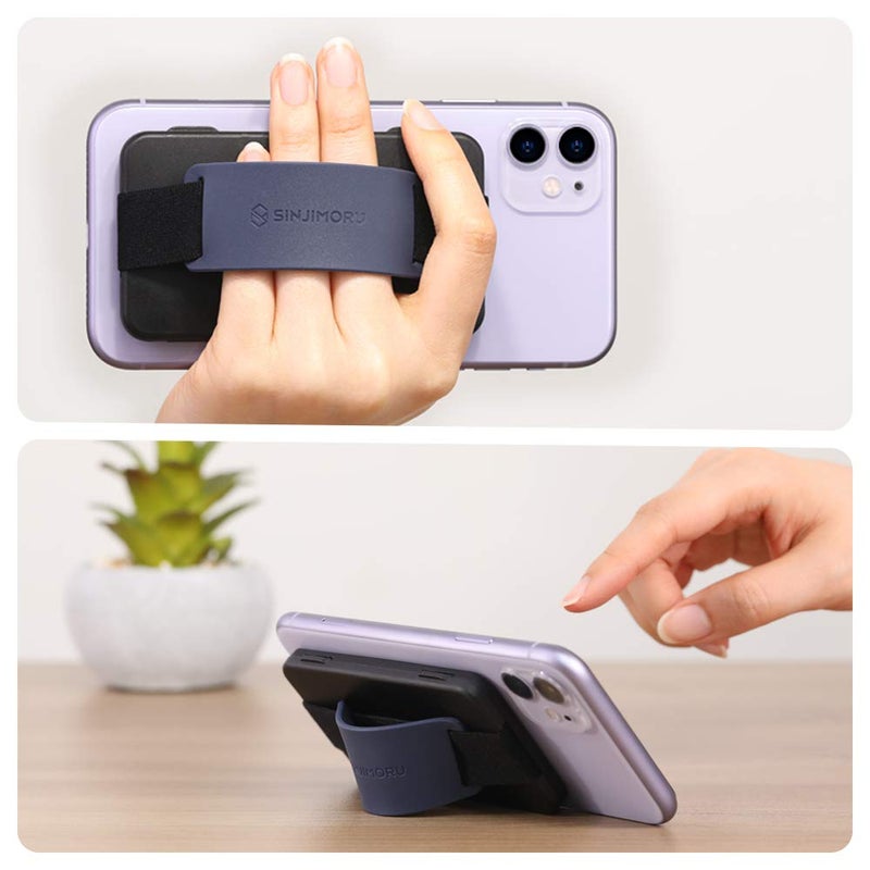 Sinjimoru Cell Phone Card Holder Wallet Case, Secure Silicone Phone Stand, Black with Olive Grey Band - Image 2